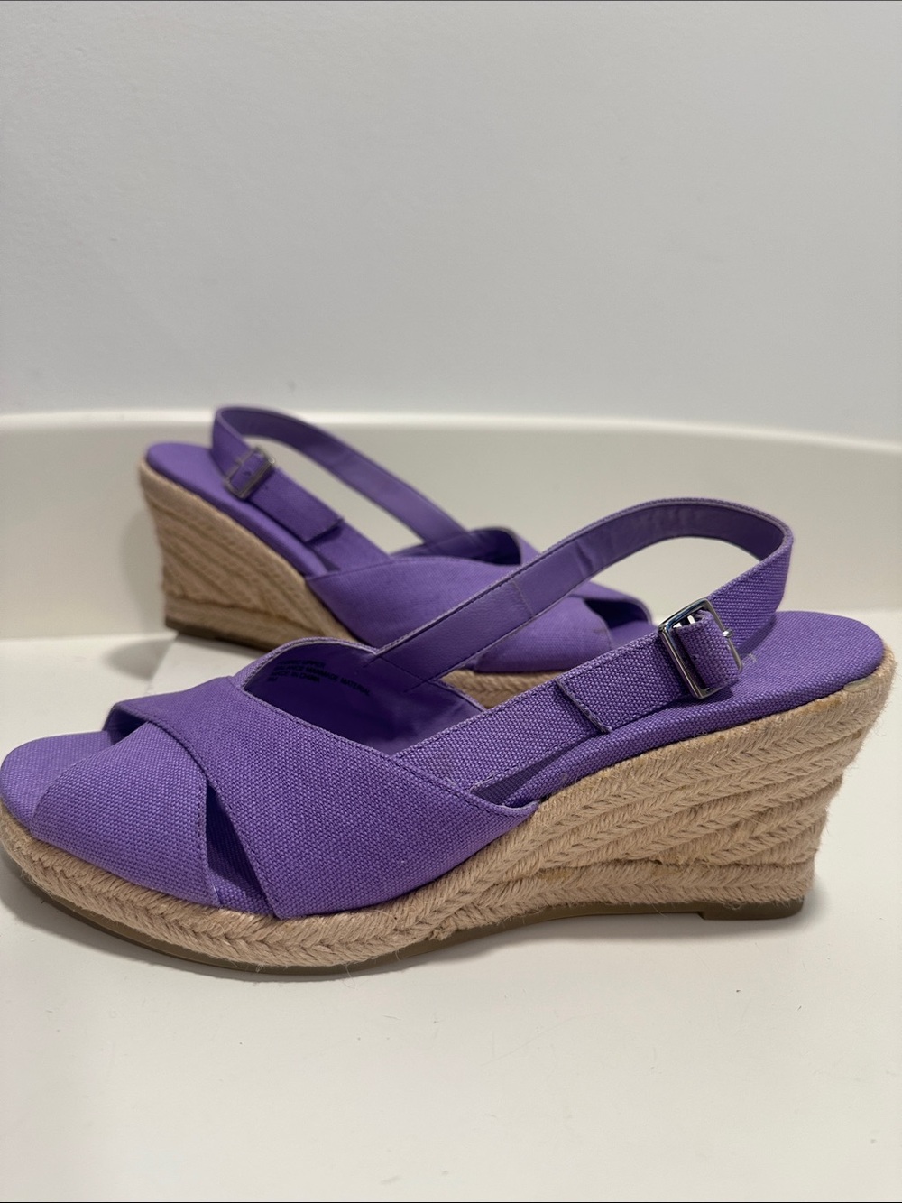 Coldwater Creek Purple Canvas Espadrille Slingback Wedge Sandals 280